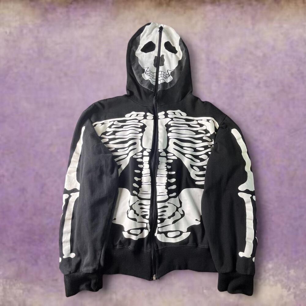 Y2k black white full zip hoodie